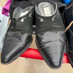 Via Spiga Black Pointed Slip-On Mules Y2K Leather & Suede Size 5